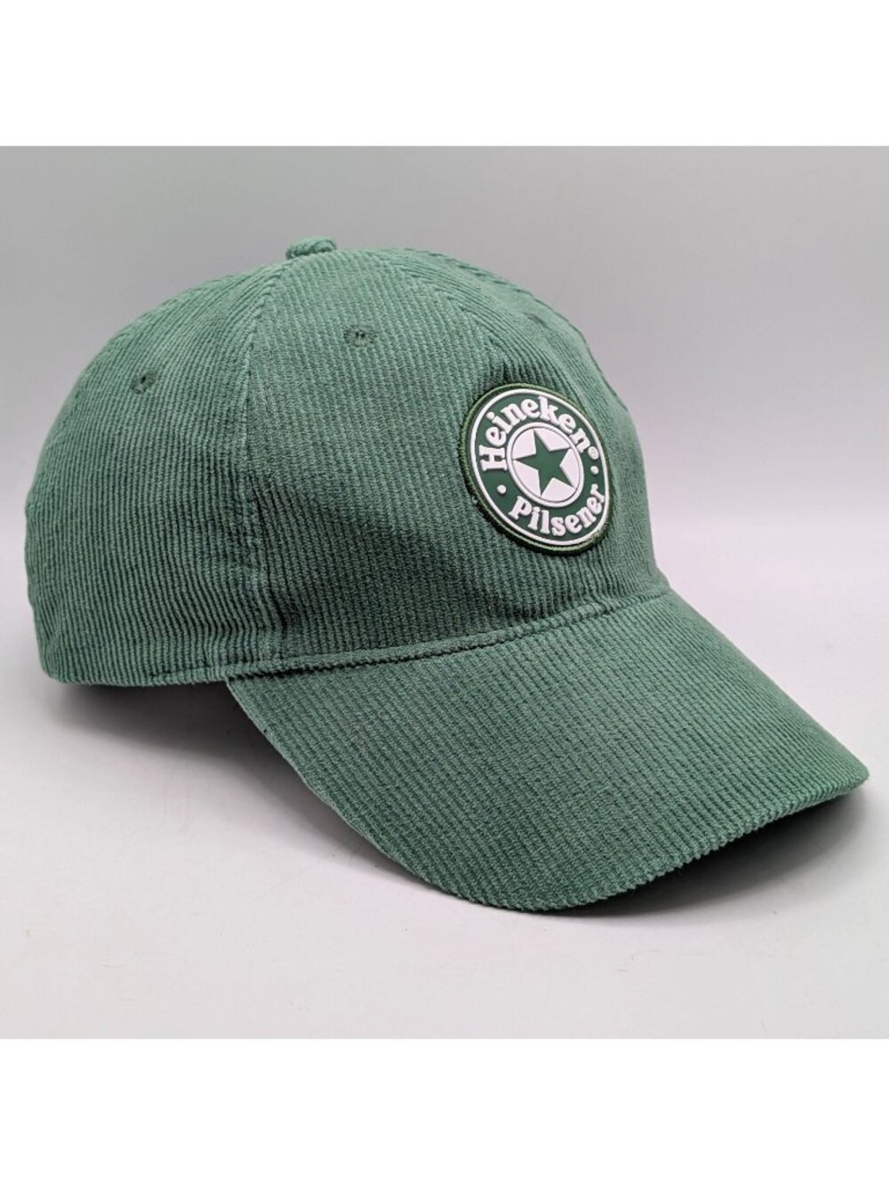 Heineken Pilsner Circle Patch Green Corduroy Ribbed Baseball Cap Hat Beer Brewer